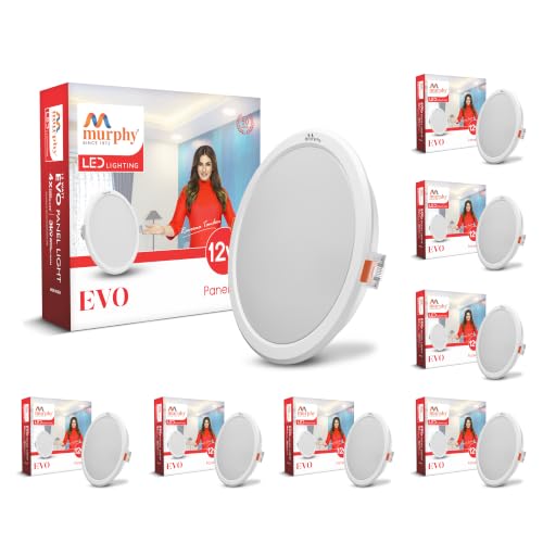 Image of Murphy EVO 12W Round LED Panel Light | 3000K Warm White| Recessed Ceiling Light | 1200 Lumens | 125mm Cutout | BIS Approved | 4kV Surge Protection | 2-Year Warranty | Pack of 8