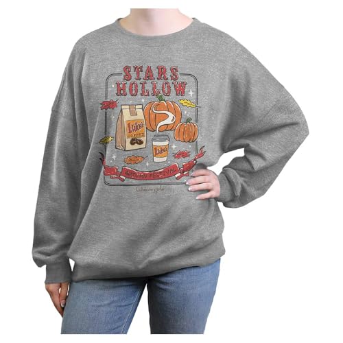 Warner Brothers Gilmore Girls Autumn Festival Juniors Oversized Pullover Heather Gray
