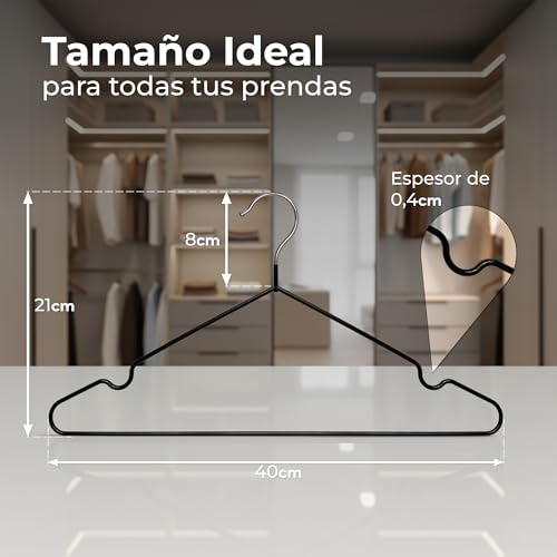 Miniatura 2 de Portentum Perchas De Metal Con Revestimiento De Goma, Juego De 50, Color Negro. Ahorro De Espacio, Perchas Antideslizantes, Resistentes Para Ropa Pesada, Muescas Para Vestidos