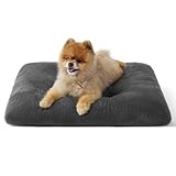 Bedsure Small Dog Bed for Crate Washable, Comfort Fluffy Plush Pillow Bed Crate Pad, Non-Slip and Machine Washable Kennel Pet Sleeping Mat for Puppy/Cat, 24"x17", Dark Gray