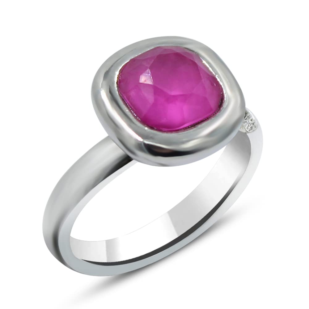 PassoAnillo piedra fucsia para mujer en plata. Este anillo Solien tiene un cristal tallado en acabado cerámico muy original, además de ser un modelo ajustable