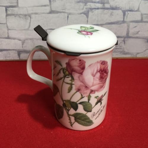 LeukerCam Redoute Rose Mug with Tea Infuser Lid Made in UK