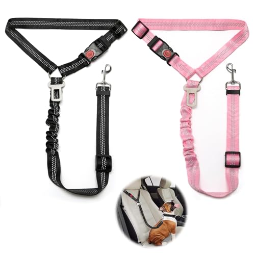 2 pièces réglable Ceinture securite Chien Voiture, Coussin élastique Anti-Vibration Ceinture...