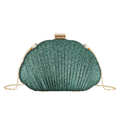 Image of Glitter Seashell Evening Clutch Purse Mini Chain Crossbody Bag Pu Leather Shell Pearl Shoulder Bag