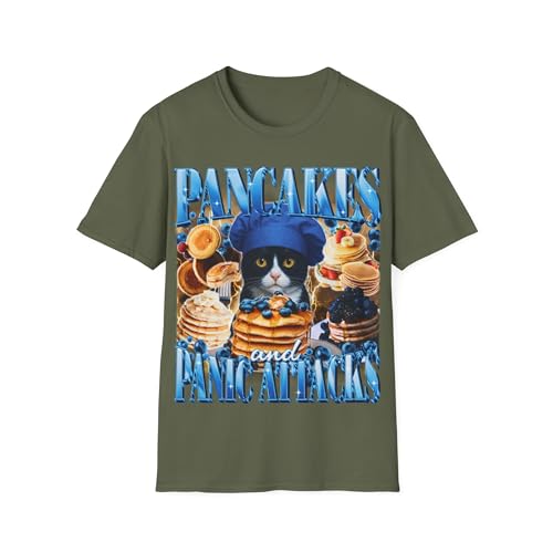 T-shirt Pancakes & Panic Attacks contre le stress en cuisine avec des blagues de crêpes