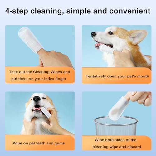 SMILEHEVEN Toalhetes de dedo para dentes de cães, lenços dentários de gato, lenços de limpeza de den