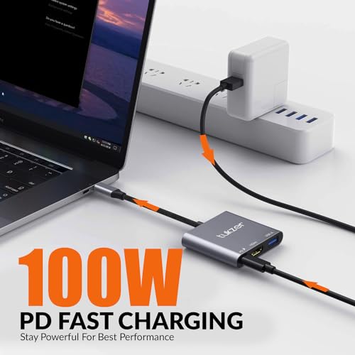 Image of Tukzer 3-in-1 USB Type C to HDMI Adapter 4K@30Hz, 100W PD Fast Charging Port, USB A 3.0 @5Gbps Speed, MultiPort HUB for MacBook Pro Air, Windows, Laptop, iPad, Tablet, Smartphone & All Type C Devices