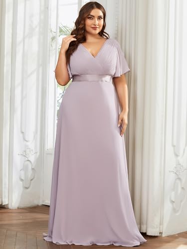 Image of Ever-Pretty Women's Chiffon Formal Evening Dresses for Curvy Women V-Neck Plus Size Floor Length Bridesmaid Dress