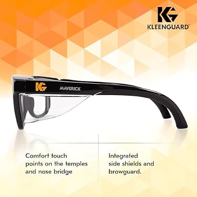 KleenGuardTM V30 MaverickTM Safety Glasses (49309), with Anti-Fog Coating, Clear Lenses, Black Frame, Unisex for Men and Women (Qty 12)