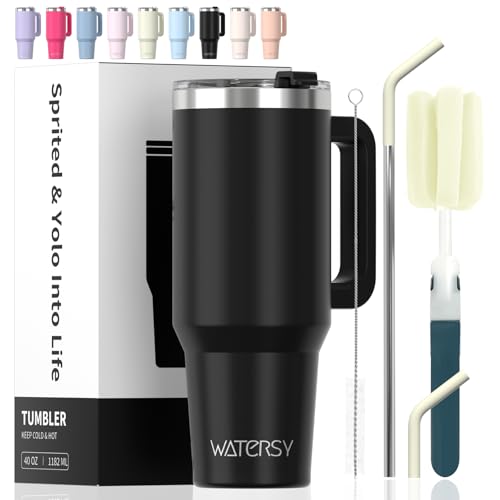 40 oz Tumbler with Handle,Tumbler with Lid and Straw,Double Wall Insulated Cup Stainless Steel Travel Mug(Cold for 34 Hours),Water Bottle for Iced Tea,Coffee,Cold Beverages(Black)