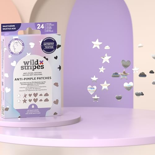 Wild Stripes - Anti-Pimple Patches Holo Clear - Pickelpflaster mit Salicylsäure für gezielte Tag- & Nachtpflege - Schnell & effektiv - Anti Pickel & Mitesser - Hautpflege für unreine Haut - 24 Stk