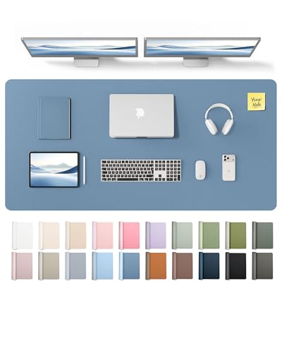 Image of YSAGi Leather Desk Pad Protector, Office Desk Mat, Large Mouse Pad, Non-Slip PU Leather Desk Blotter, Laptop Desk Pad, Waterproof Desk Writing Pad for Office and Home (Blue,55 inch x 24 inch)