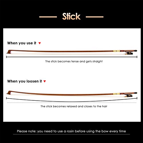 Image of Violin Bow 4 /4, Fiddle Imitation Pernambuco Round Stick OX Horn Frog Horse Hair for Violin Parts Beginner Practice