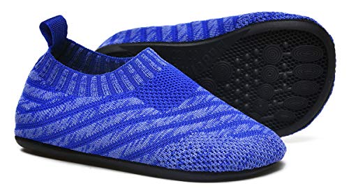 Image of QZKDM Indoor Outdoor Non-Slip Toddler Slippers Shoes Lightweight Kids First Walkers House Floor Shoes for Boys Girls with Rubber Sole Grip (QZKids2001Blue21)