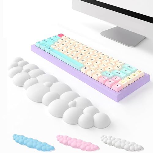 Aisakoc White Cloud Wrist Rest with PU Leather Memory Foam Cute Keyboard Rest for Wrist Support, Desk Wrist Pad for PC Gaming/Hand Cushion/Computer/Office