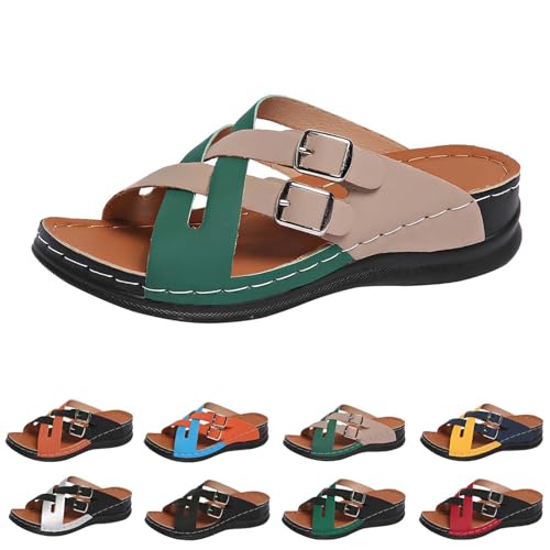 Generisch Sandalias abiertas para mujer, sandalias de cuña, pantuflas vintage, zapatos de verano, ocio, verano, sandalias ligeras, sandalias de exterior, sandalias ajustables, caqui, 43 EU