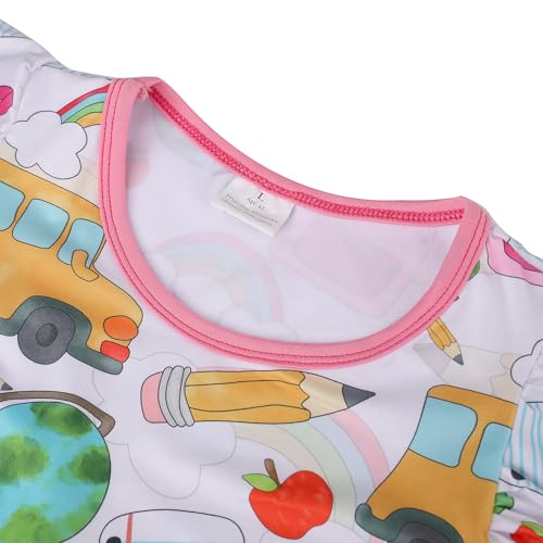 Toddler Girls Apple Pencil Printed Back to School Pearls First Day of School Boutique Dress2