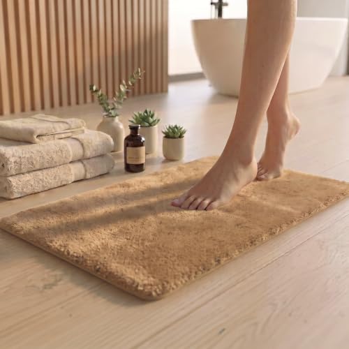 Image of Earthy Fables Plush Microfiber Bath Mat, Quick Dry, Anti-Skid, Water Absorbent, Non-Slip, Machine Washable Floor Rug, Shower Mat, Door Mat for Bathroom, Bedroom, 60 x 40 cm - Beige