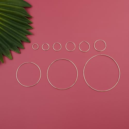 Real Solid 14K Yellow Gold Round Endless Hoop Earrings - 1mm Thick- 10MM-60MM4