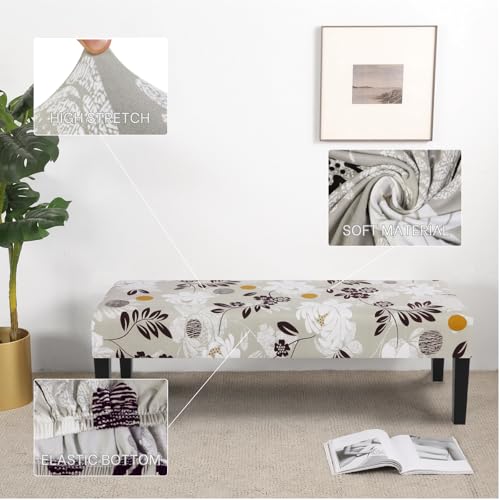 Image of SearchI Dining Bench Cover, Stretch Washable Long Bench Seat Covers, Rectangle Dining Table Bench Slipover for Dining Room, Living Room, Kitchen(Big Flower)