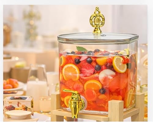 Image of 3 Litre Borosilicate Glass Detox Water jug Dispenser with Wooden Stand, Beverage Dispenser for Beer, Water, Cocktails, Detox Drinks & More, Perfect for Parties &,Daily Uses (Set of 1)