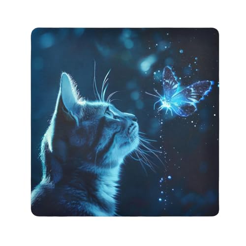 ODAWA Cat Blue Self-adhesive Cloth 17.7X17.7 Inch Cosmetic Bag Magic Cloth Lightweight Foldable Wrapper for Camera Accessories