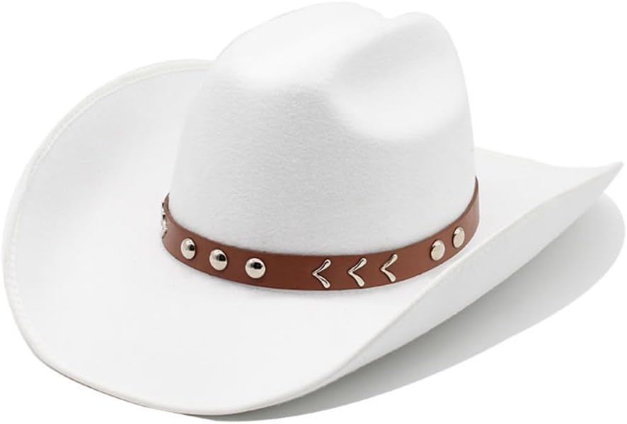 Western Cowboy Hat, White Felt, Leather Band with Bull Emblem