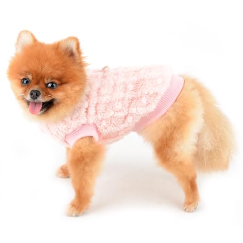 SMALLLEE_LUCKY_STORE Süßer Sherpa-Fleecepullover für kleine Hunde, weicher Welpenpullover mit D-Ring, dehnbares Sweatshirt, Winter, Herbst, Yorkie, Chihuahua, Kleidung, Rosa, Größe S