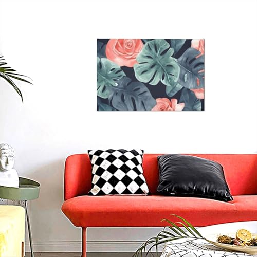Peinture murale moderne aquarelle Monstera pour decoration chambre et salon