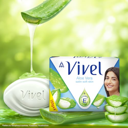 Image of Vivel Aloe Vera Bathing Soap with Vitamin E for Soft Glowing skin, 1200g (150g - Pack of 8), Soap for Women & Men, For All Skin Types