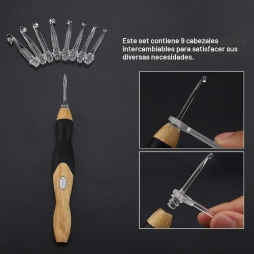 Kit de ganchos de ganchillo con luz LED para tejer sin vista cansada hilo oscuro 4