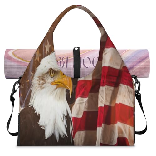 Bolsa deportiva de lona con bandera estadounidense para mujeres y hombres, bolsa de fin de semana con compartimento para zapatos, bolsa de equipaje para yoga, gimnasio, viajes, color, L, Organizador
