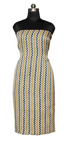 Image of Ethnics of Kutch Women's Ajrakh Modal Silk Natural Dye Hand Block Print Unstitched Kurta Fabric Mtr Length (2.5 Mtrs - Cream 02801M)