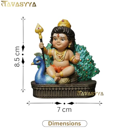 Image of Lord Murugan Idol | Bal Kartikeya /Skanda /Subrahmanya Swamy Statue with Peacock | for Mandir, Car Dashboard, Home Temple, Office Desk & Home Decor | Spiritual Gifting & Housewarming
