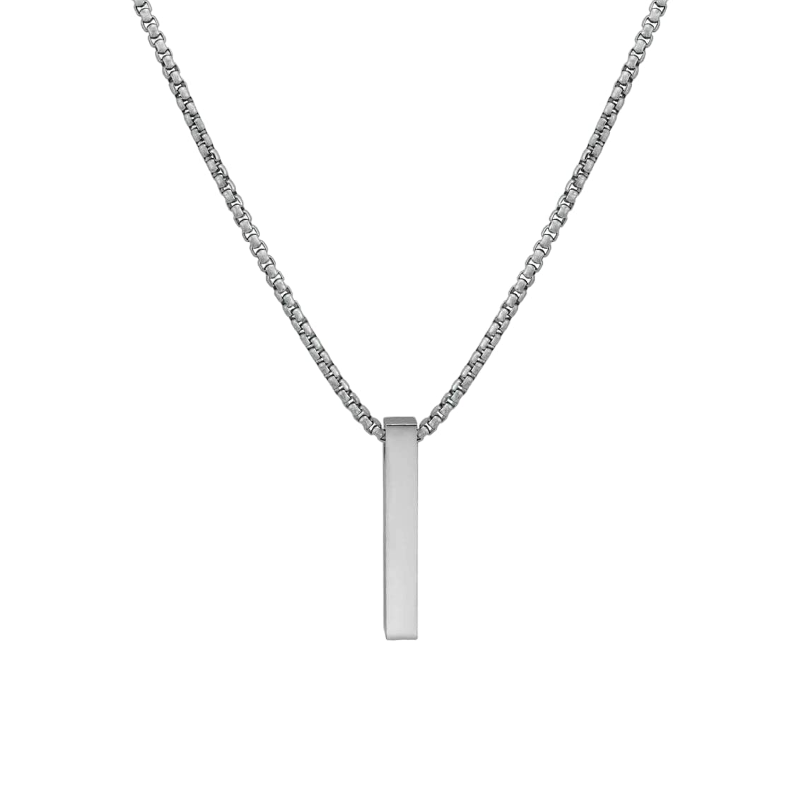 THE MEN THING THE ULTRA SLEEK (T) - Pure Titanium Steel Ultra Polished 3D Silver Cuboid Vertical Bar Pendant with 24inch Round Box Chain for Men & Boys (B0C5JH4GFS) Amazon Price History, Amazon Price Tracker