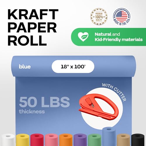 Image of Blue Kraft Paper Roll 18 inch x 1200 inch (100 feet) with Cutter - USA-Made Gift Wrapping Paper for Packing, Moving, Shipping & Crafts /Arts - 100% Recyclable Natural Craft Material by IDL Packaging | Gift Wrapping Paper for Packing, Moving, Shipping & Crafts /Arts - 100% Recyclable Natural Craft Material by IDL Packaging