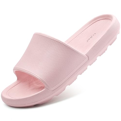 Frykun Shower Flip-flops for Womens Home Bathroom Sandals Non-slip Plastic Shower Slides Perfect for Elderly Hospital Spa Beach Pool Camping Travel Bath Indoor House Use(Pink 40-41)