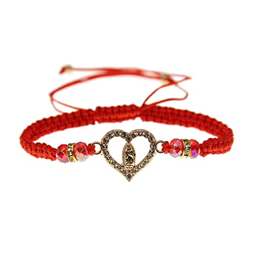 Virgin Mary Holy Mary Our Lady Of Guadalupe Heart Red String Red Bead Adjustable Bracelets Adults Protection And Good Luck Pulsera Roja De La Virgen Maria Corazon Con Piedritas Rojas Proteccion Y Buena Suerte