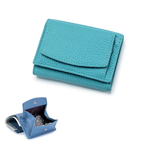 New Genuine Leather RFID Blocking Card Holder Organizer Pocket Mini Wallet, Foldable Slim Compact Wallet (B)