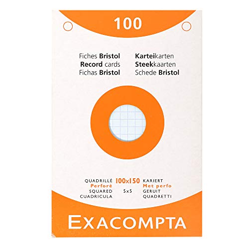 Exacompta 13652E - Funda de 100 fichas Bristol, surtido de 4 colores (azul/amarillo/verde/rosa), 100/150 5 x 5 perforada, color colores...