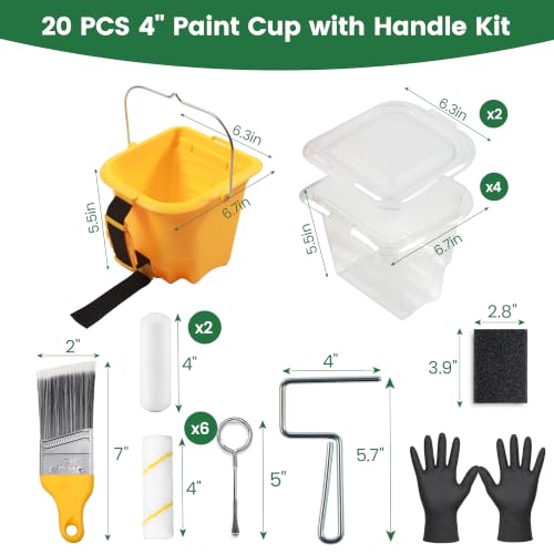 Image of Voomey 20 Pack Handheld Paint Bucket and 4 Inch Roller Kit