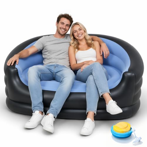 Peelanmall Sofá hinchable de 2 plazas, sofá hinchable, sofá de aire, 140 x 84 x 70 cm, sofá hinchable con superficie flocada y reposabrazos, camping y salón, sofá para exteriores hinchable