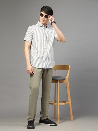Image of Majestic Man Men's Pure Cotton Striped Half Sleeve Regular Fit Shirt