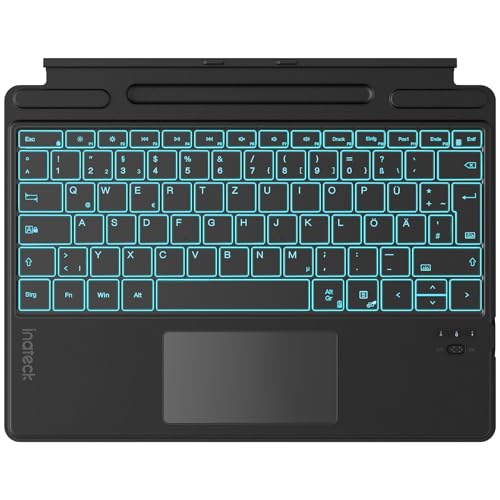 Inateck Surface Pro 9 Tastatur Kompatibel mit Surface Pro 11/10/9/8/X KI-Funktion Surface Tastatur mit Touchpad 7-Farben Hintergrundbeleuchtung und Stifthalter QWERTZ KB05114