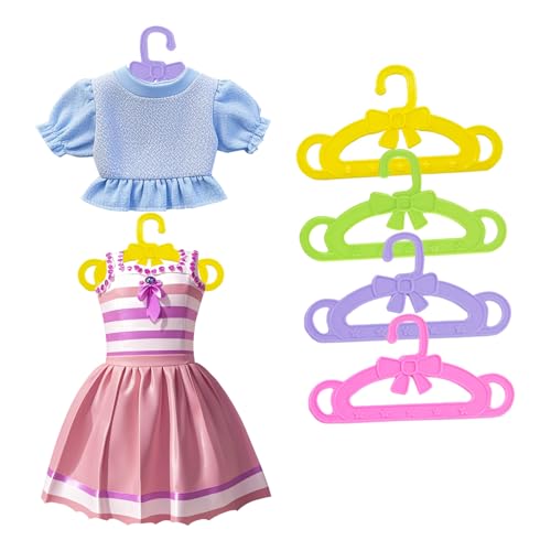 ZLY 40pcs Mini Clothes Hanger for Doll, Stocking Holder, Mini Plastic Hanger for Doll Clothes, Wardrobe, Dresses, Skirts, Clothing Accessories(Pink, Green, Yellow and Purple)