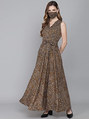 Image of Rudraaksha Women's Printed Maxi Dress Sleeveless Fit & Flare Long Dress || Western Dress for Women || Stylish Maxi Dress Dress || Summer Dress || Boho Printed Dress for Women