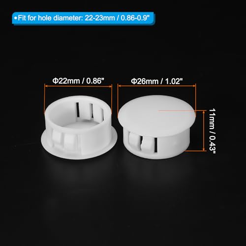 Image of PATIKIL Hole Plugs Plastic, 50 Pcs 22mm(7 /8 inch) Screw Bumper Hole Plug Flush Snap Type Round Hole Cover Caps for Round Holes Cabinet Furniture Kitchen, White