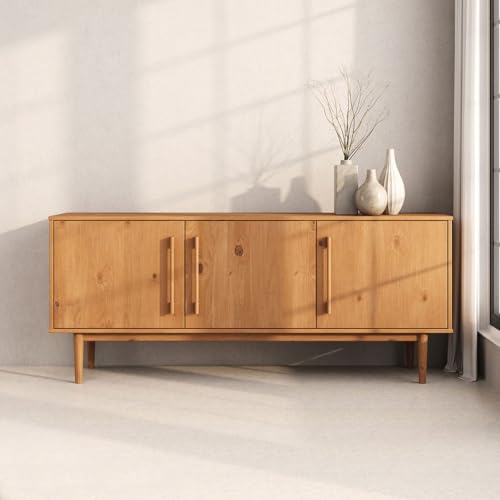 IDIMEX Buffet TECCA L 170 cm 3 Portes en Bois Massif Coloris Chêne avec Étagères Réglables, Deux Compartiments Vaisselier Bahut en Bois