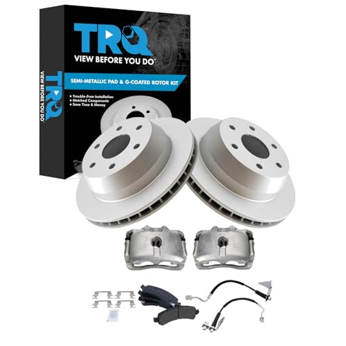 Image of TRQ Rear Brake Pad & Rotor Kit Semi-Metallic Premium G-Coated Compatible with 2008-2014 Chevrolet Express 1500 2008-2013 GMC Savana 1500