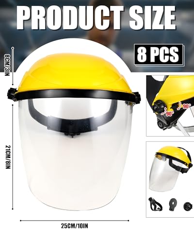 Image of Tellegloww 8 Pack Safety Face Shield for Grinding and Cutting, Yellow